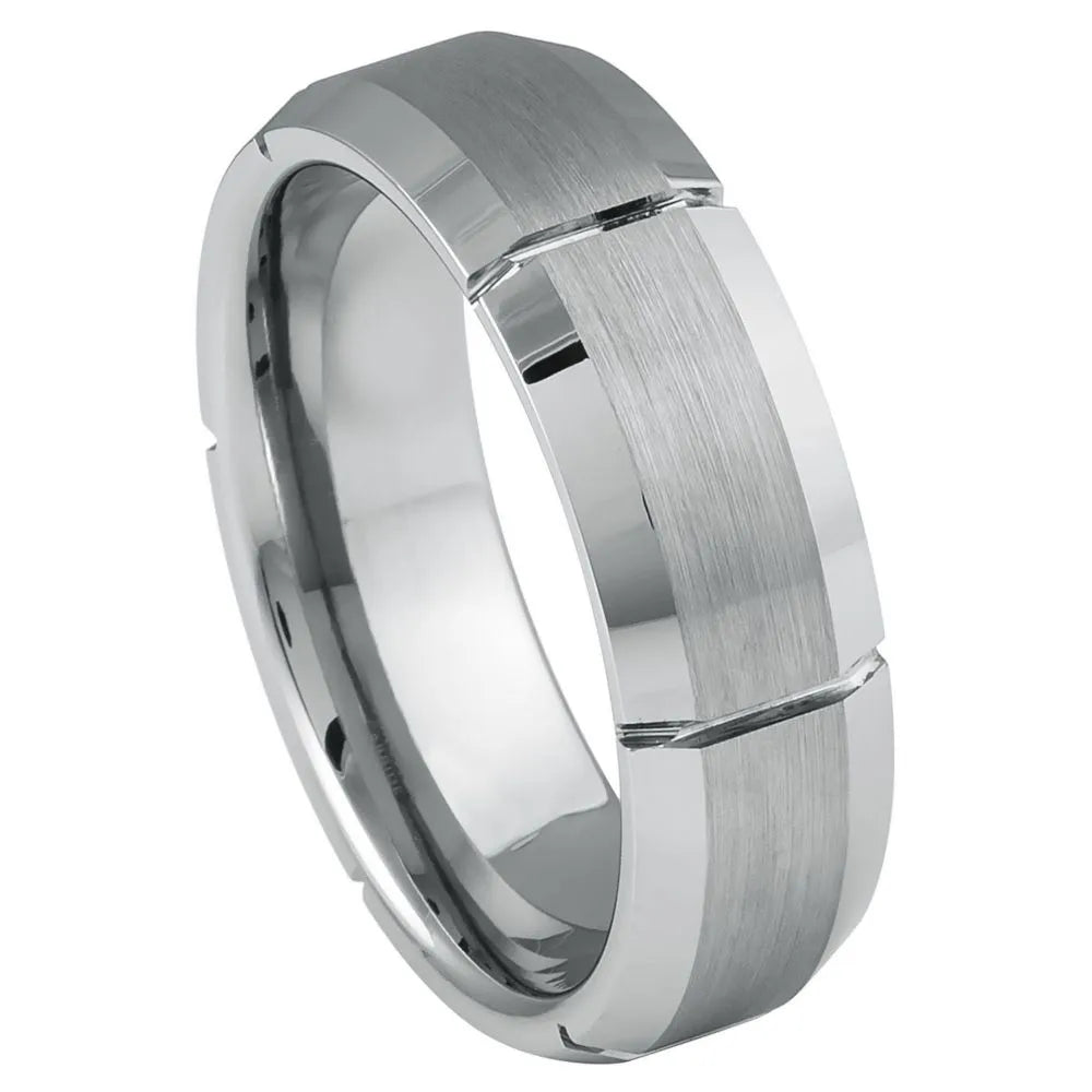 Tungsten Ring with Multiple Vertical Grooves – 7mm