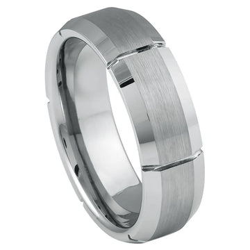 Tungsten Ring with Multiple Vertical Grooves – 7mm