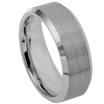 Tungsten Ring 8mm Brushed Center with High Polished Beveled Edges