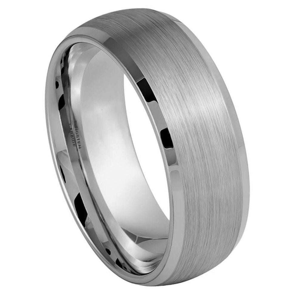 Tungsten Ring Brushed Center Low Beveled Edge – 8mm