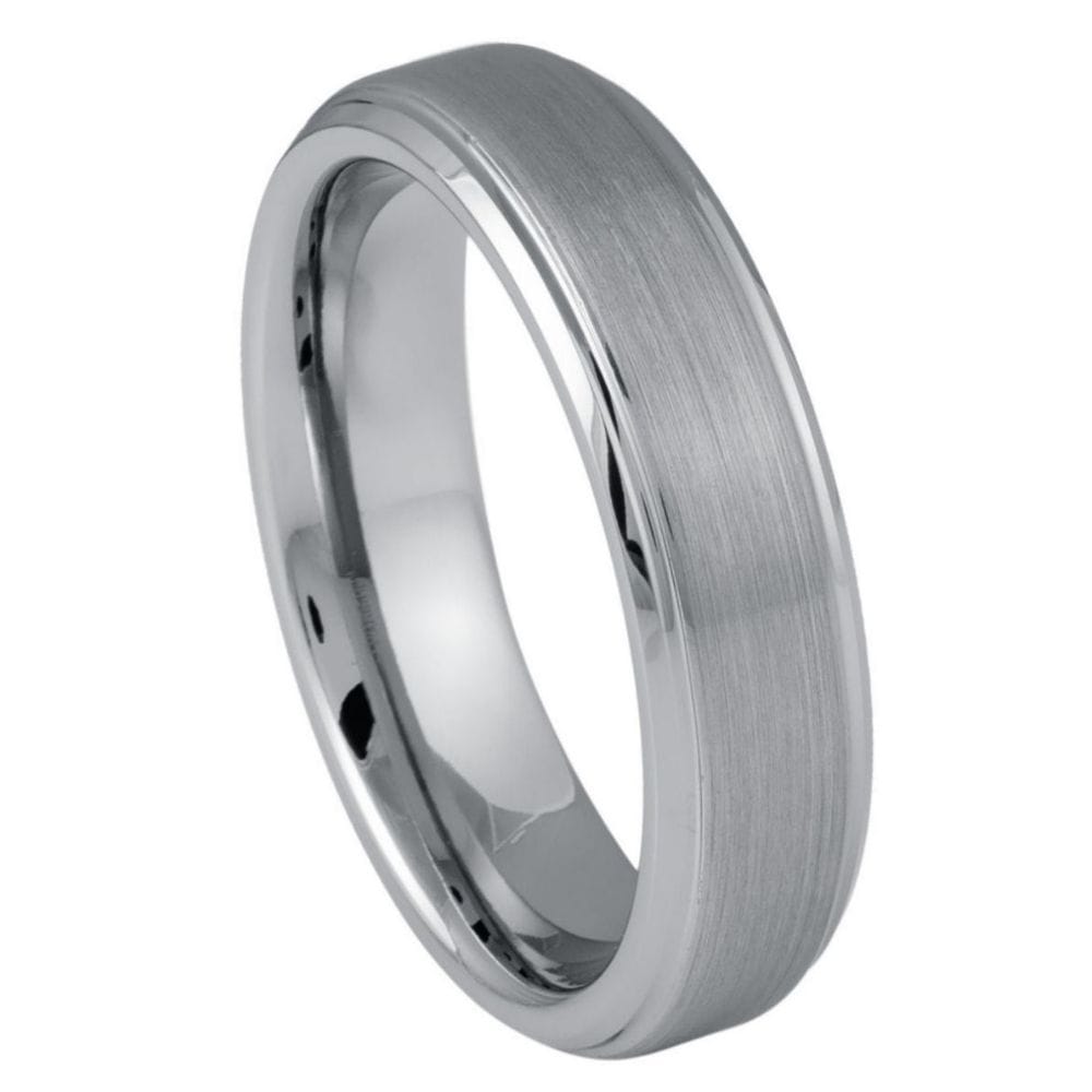 Tungsten Ring Flat Brushed Center Stepped Edge – 6mm