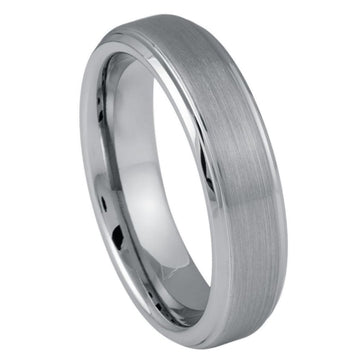 Tungsten Ring Flat Brushed Center Stepped Edge – 6mm
