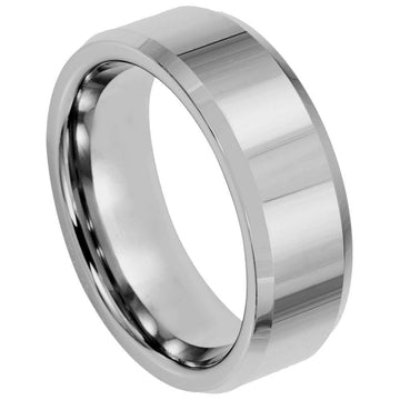 Tungsten Ring 8mm – High Polished Finish with Beveled Edge