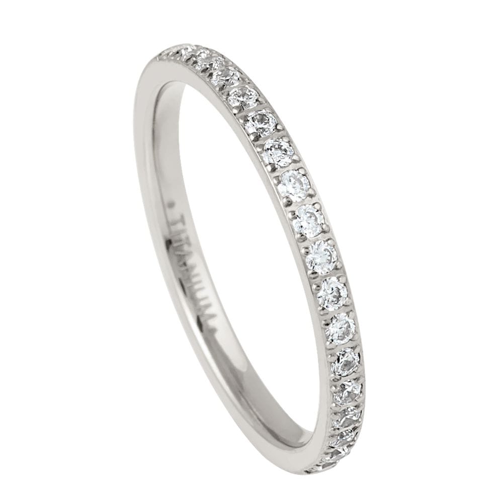 Titanium Half Eternity White CZ Ring – 2mm