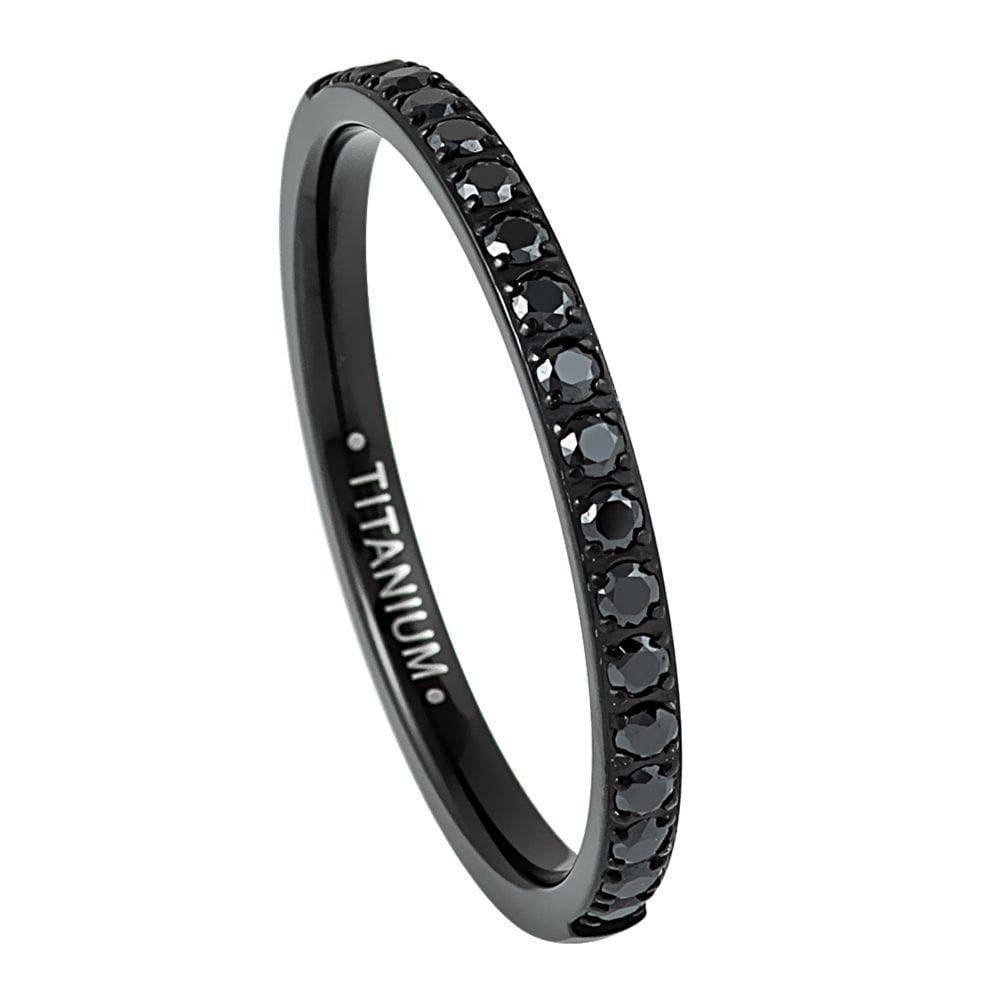 2mm Black Titanium Half Eternity Ring with Black CZ Stones