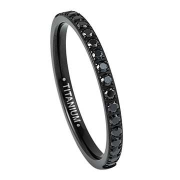2mm Black Titanium Half Eternity Ring with Black CZ Stones