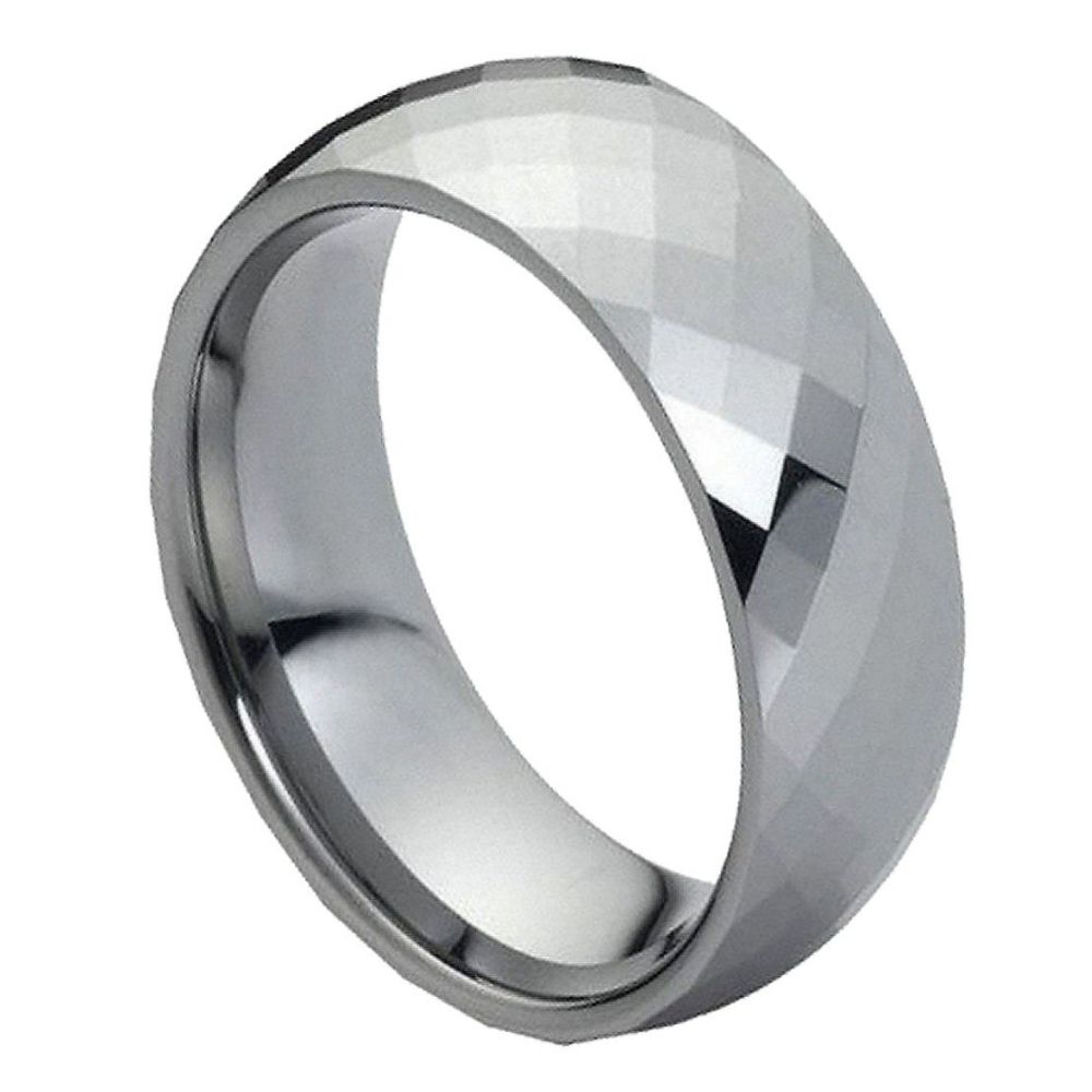 Men's 8mm Domed Faceted Tungsten Ring - Sleek & Durable Wedding Band