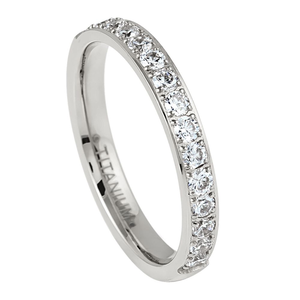 3mm Titanium Half Eternity Ring with Brilliant White CZ