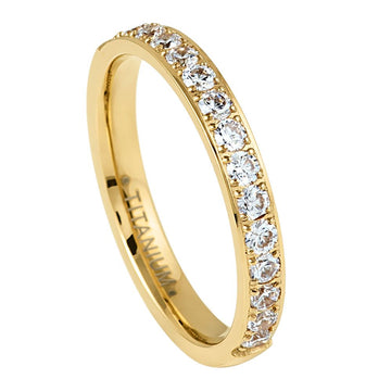 3mm Titanium Yellow Gold Ion Plated Half Eternity Ring with White CZ
