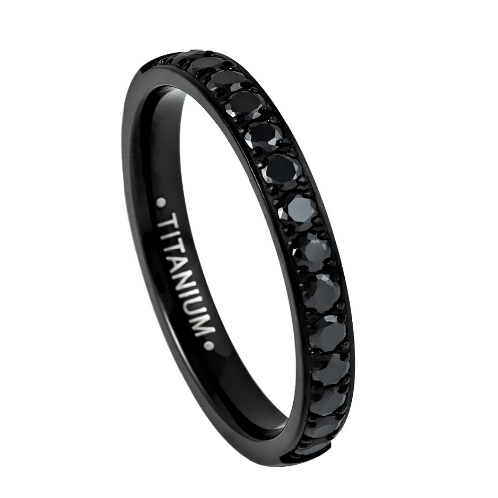 3mm Black Titanium Half Eternity Ring with Black CZ - Black IP Plated