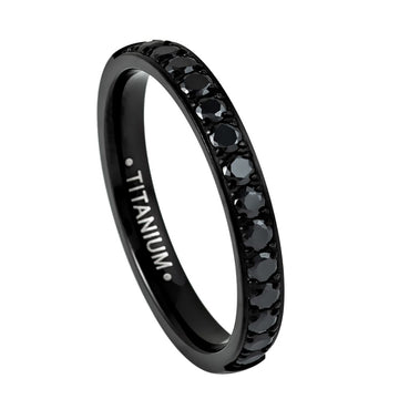 3mm Black Titanium Half Eternity Ring with Black CZ - Black IP Plated