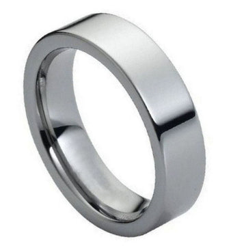 6mm Polished Tungsten Wedding Band – Sleek Flat Pipe Cut Design