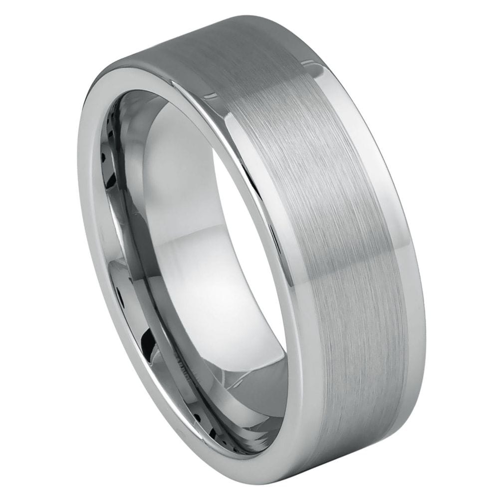 8mm Brushed Tungsten Ring with Polished Raised Edges