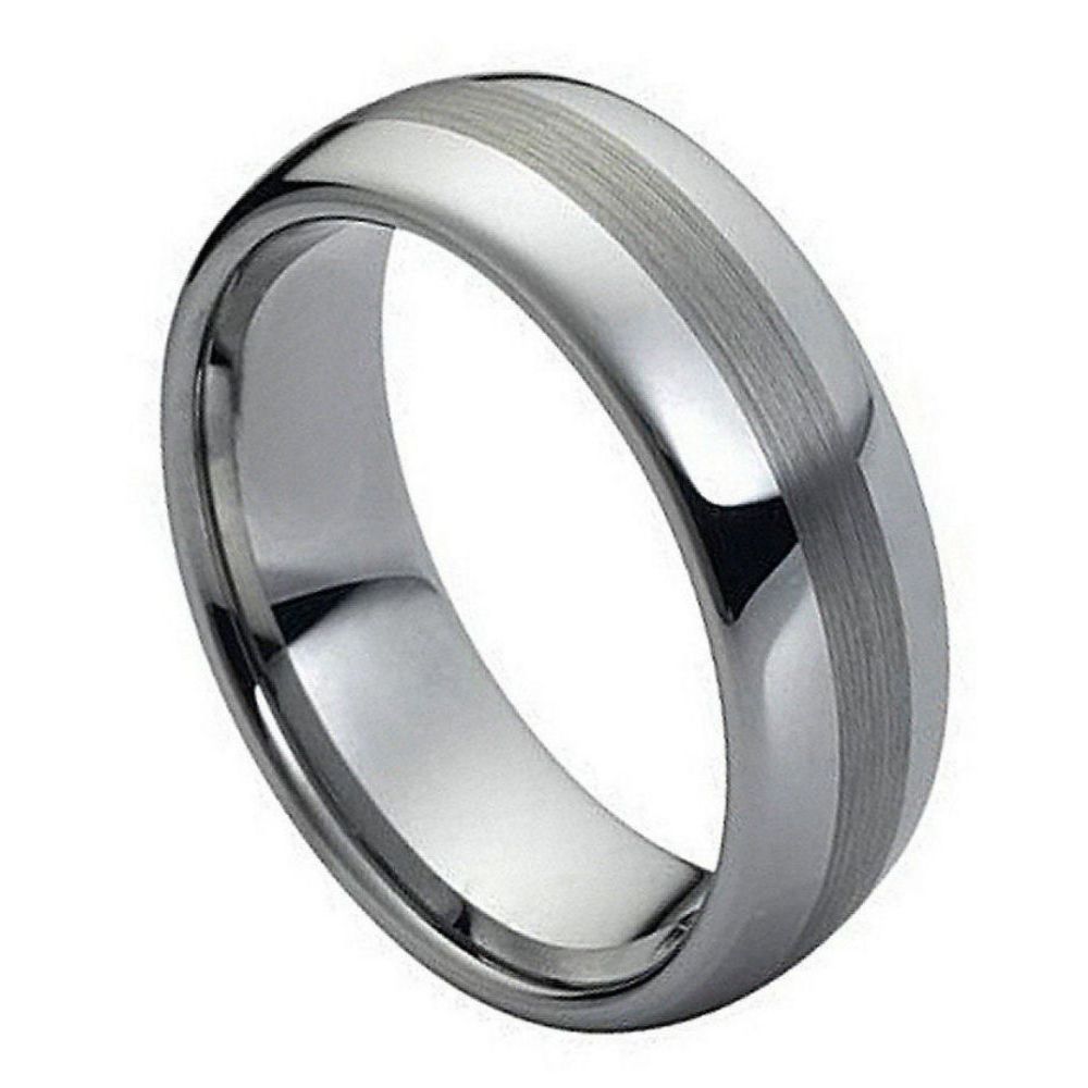 8mm Tungsten Wedding Band - Polished Edges with Brushed Center