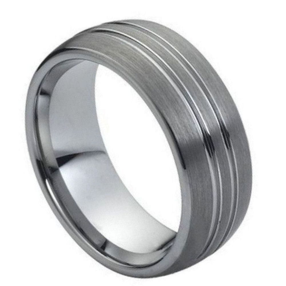 8mm High Polished Tungsten Ring - Double Groove Design