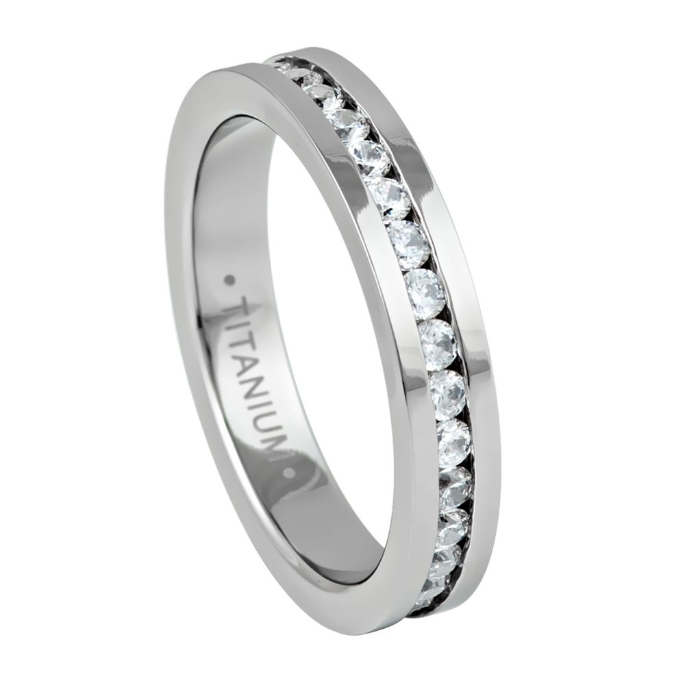 4mm Titanium Full Eternity Band with White Cubic Zirconia