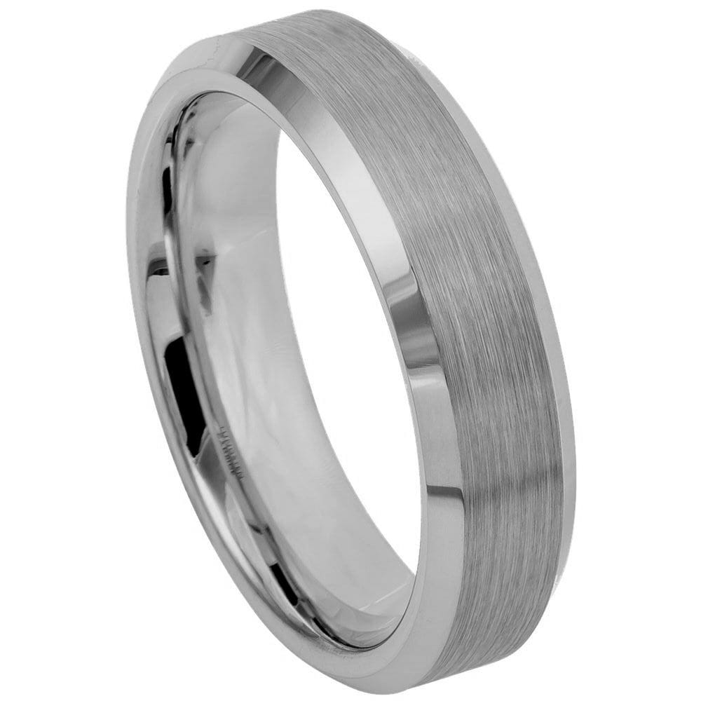 6mm Brushed Tungsten Ring with Polished Beveled Edges