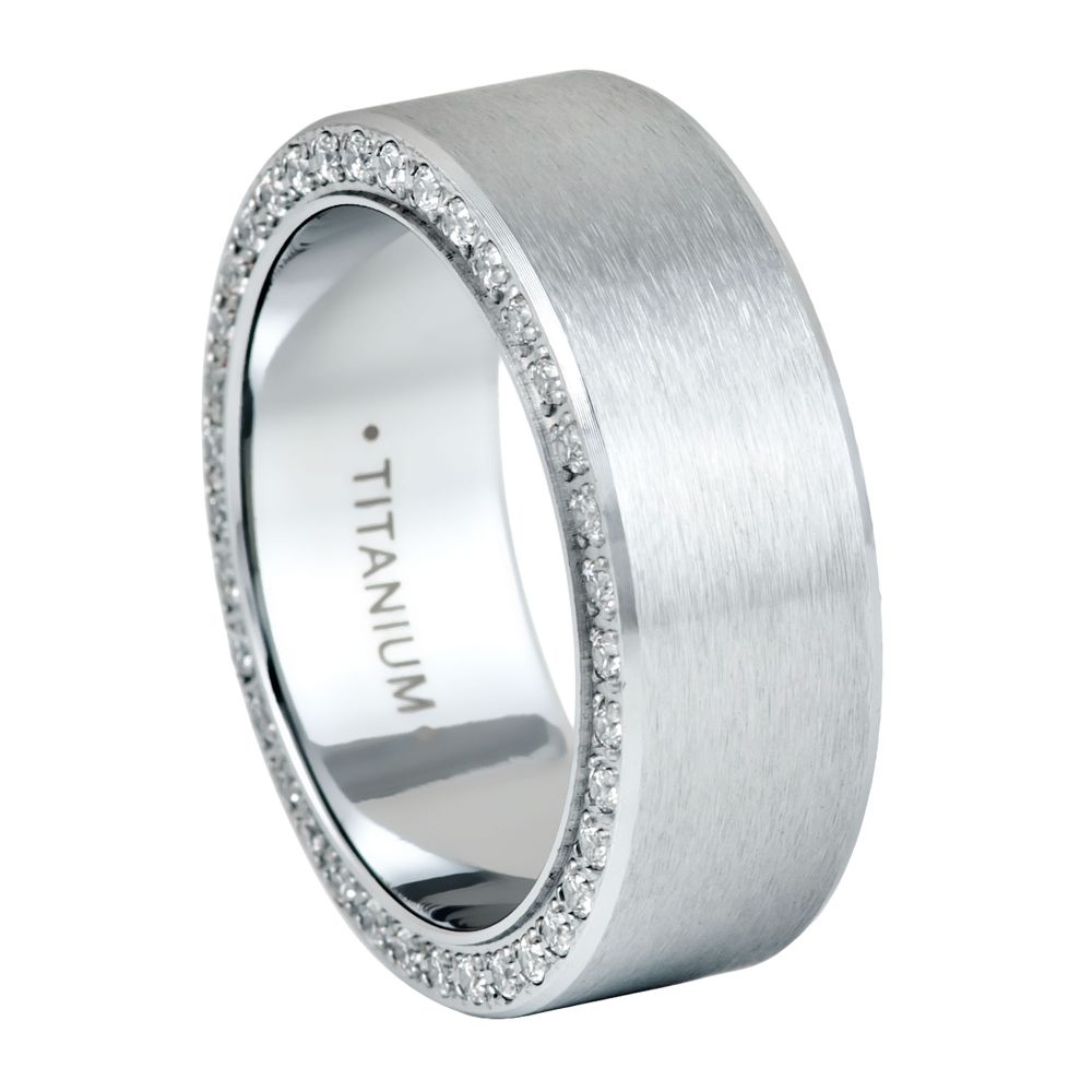 8mm Titanium Wedding Band with White CZ Side Stones