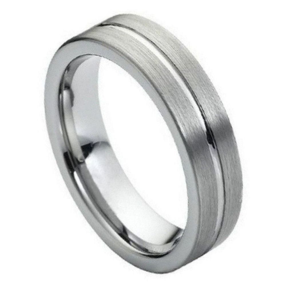 6mm Tungsten Ring - High Polished Grooved Center with Brushed Sides