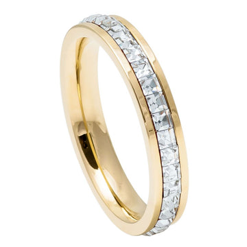 4mm Princess Cut CZ Eternity Band - Yellow Gold Plated Titanium Ring