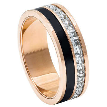 Rose Gold & Black Titanium Spinner Ring - 8mm Princess Cut CZ Eternity Band