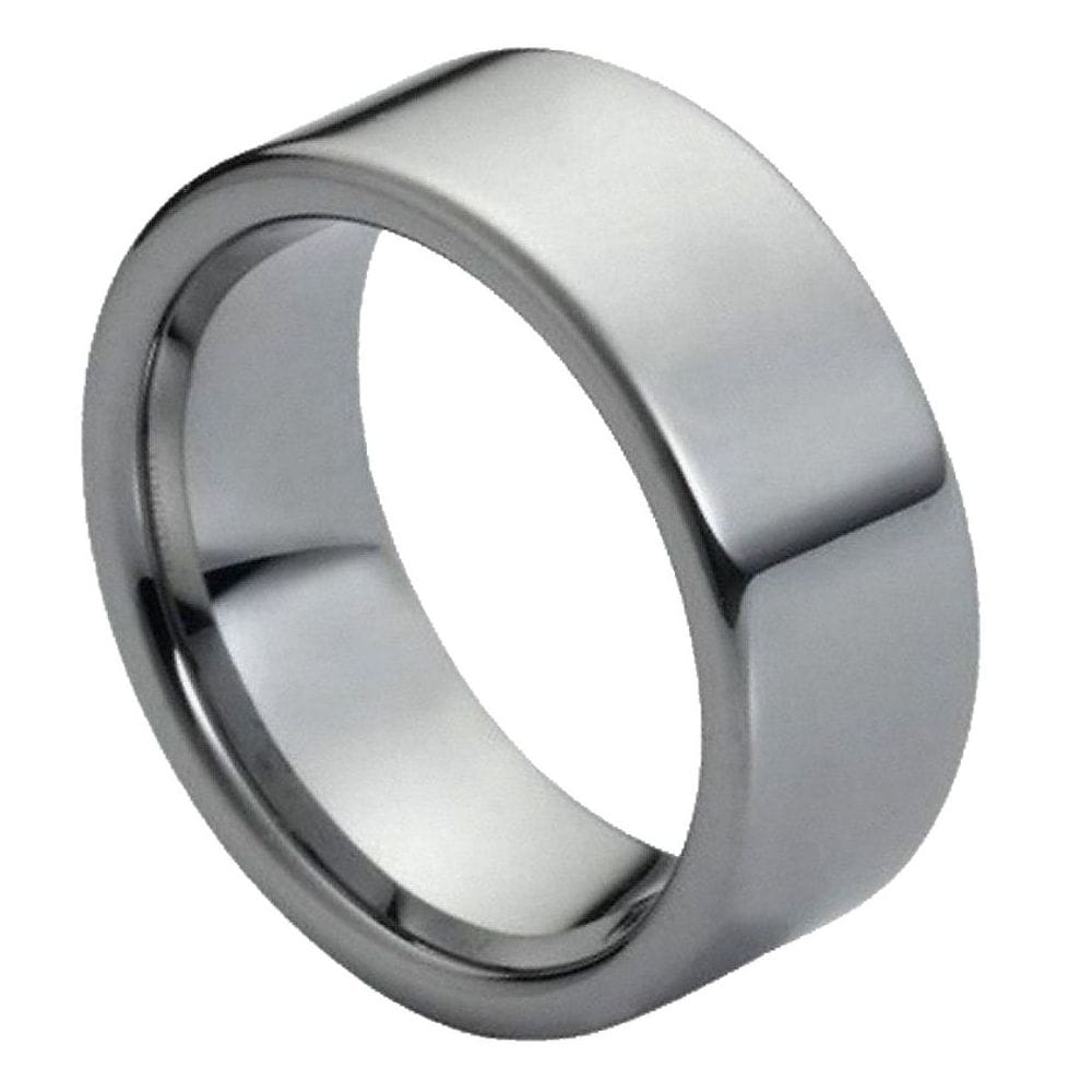 9mm Polished Tungsten Ring - Flat Pipe Cut Modern Wedding Band