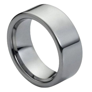 9mm Polished Tungsten Ring - Flat Pipe Cut Modern Wedding Band