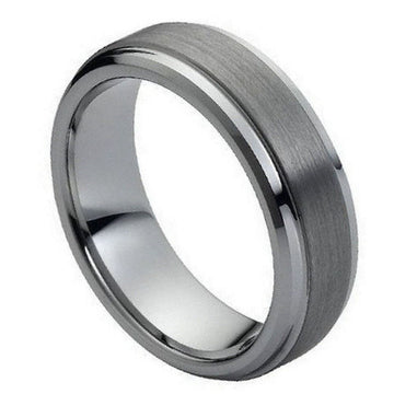 Men's 7mm Brushed Tungsten Ring - Classic Flat Design Band