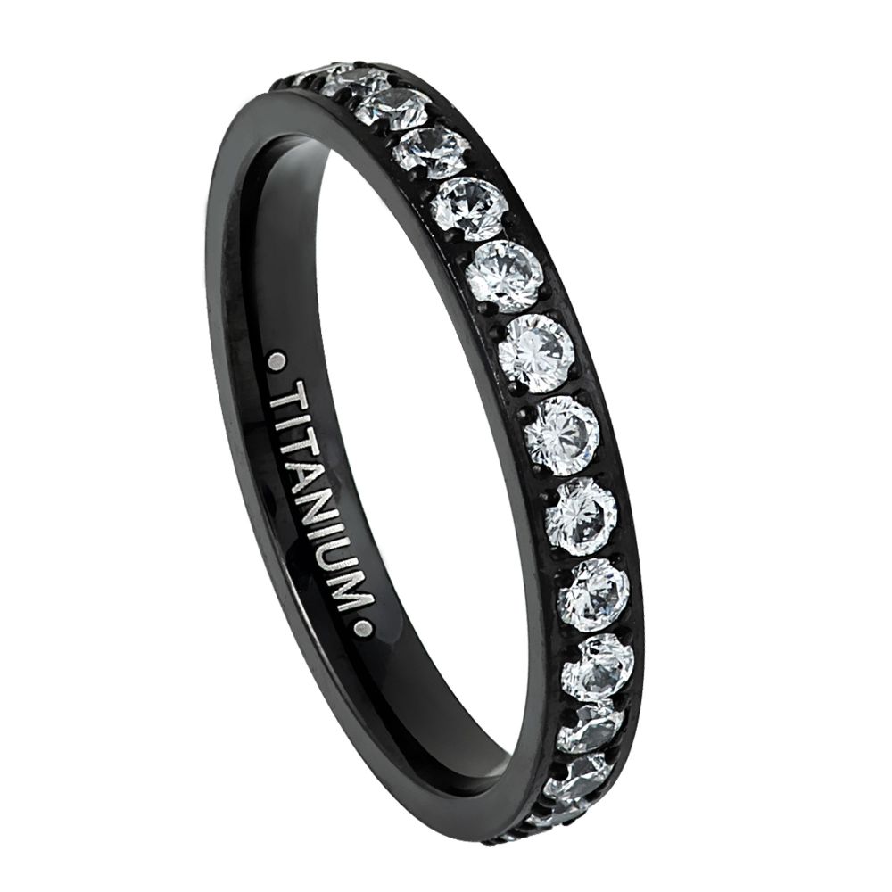 3mm Black Titanium Full Eternity Ring with White Cubic Zirconia