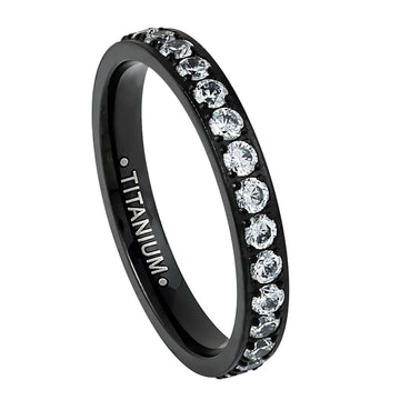 3mm Black Titanium Full Eternity Ring with White Cubic Zirconia