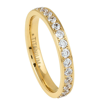 3mm Titanium Yellow Gold IP Plated Full Eternity Ring with White CZ
