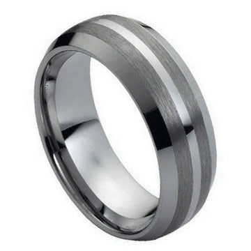Men's 8mm Tungsten Ring - Brushed Sides & Polished Center