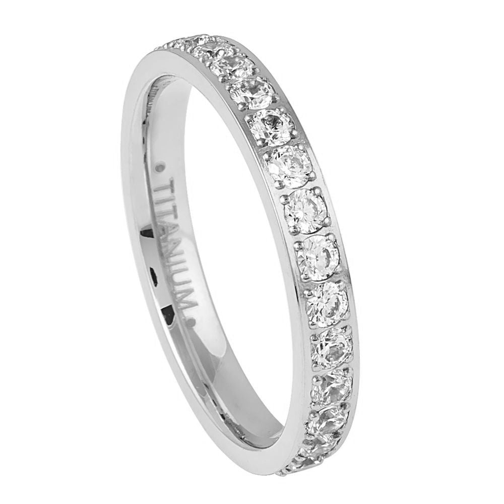 3mm Titanium Full Eternity Ring with White Cubic Zirconia