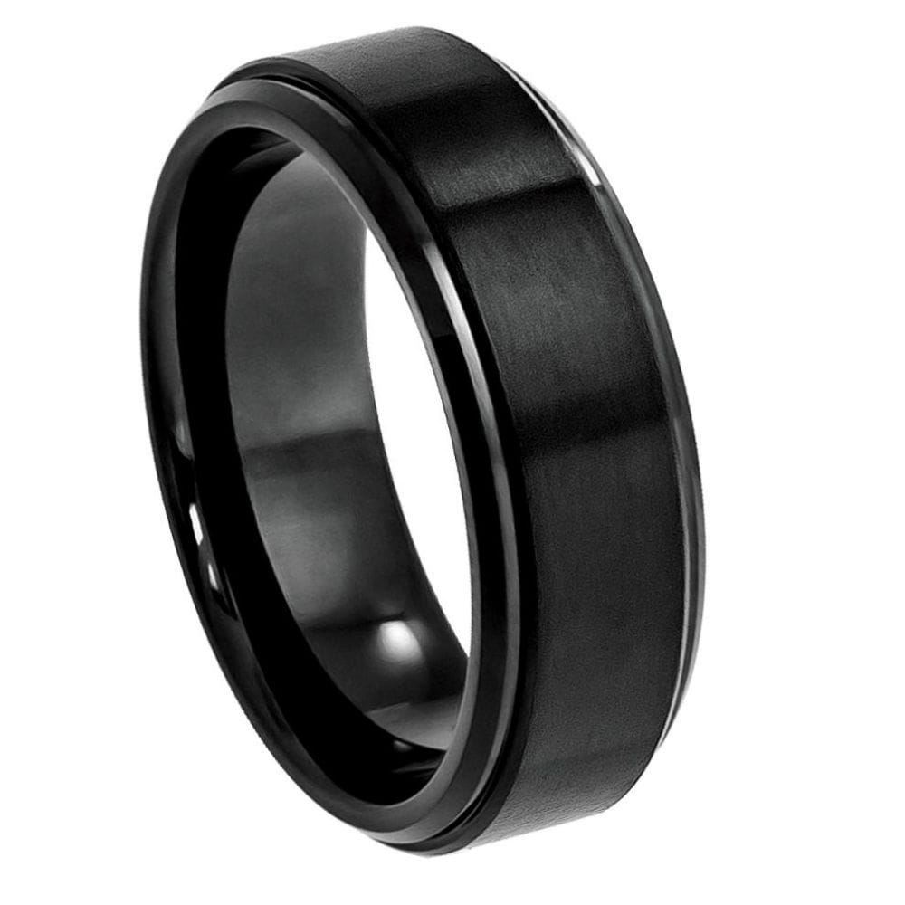 8mm Black Tungsten Ring - Brushed Flat Center with Polished Stepped Edges