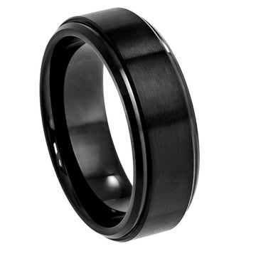8mm Black Tungsten Ring - Brushed Flat Center with Polished Stepped Edges
