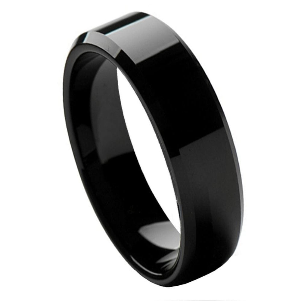 6mm Black Tungsten Ring | High Polished Beveled Edge Band