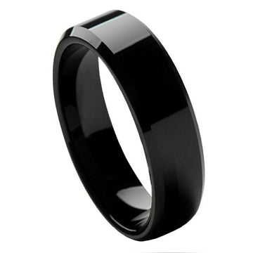 6mm Black Tungsten Ring | High Polished Beveled Edge Band
