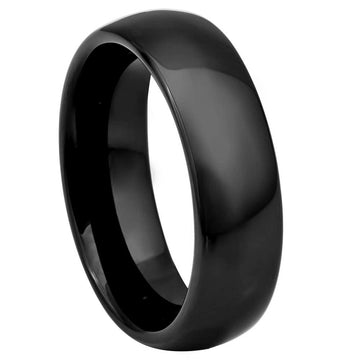 6mm Black Tungsten Domed Band - High Polished IP Plated Ring