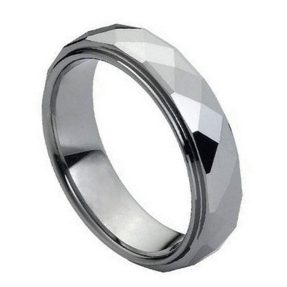 6mm Domed Faceted Tungsten Ring with Stepped Edge