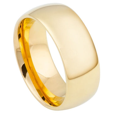 9mm Domed Tungsten Ring with Gold-Plated High Polish Finish
