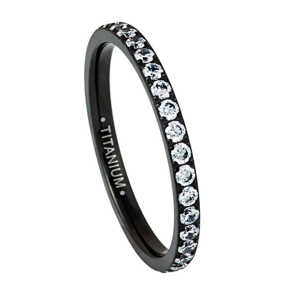 2mm Titanium Black IP Plated Full Eternity Ring with White CZ