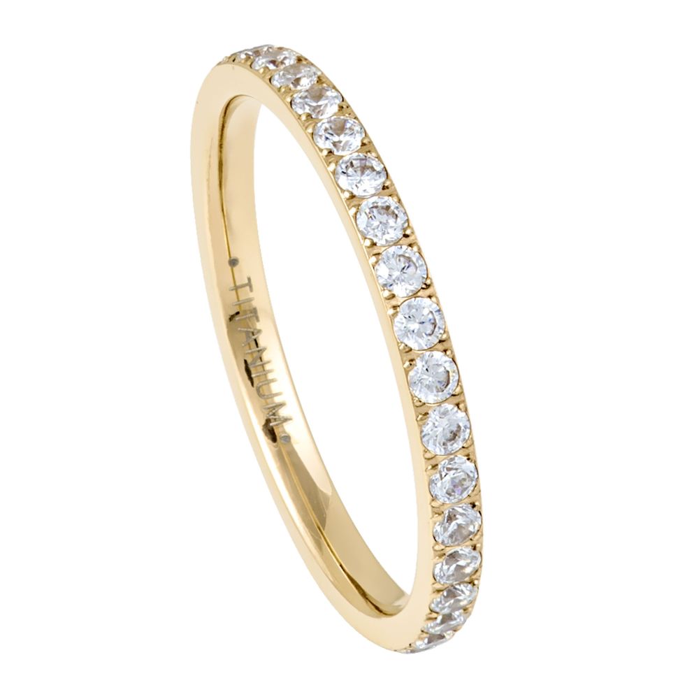 Titanium Yellow IP Plated Full Eternity Ring with White CZ, 2mm