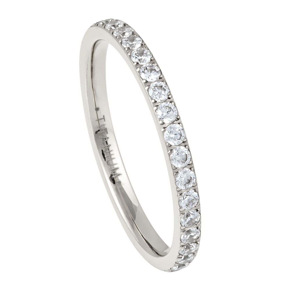 2mm Titanium Chrome IP Plated Full Eternity Ring with White CZ