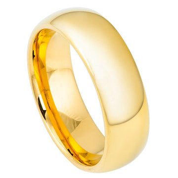 7mm Domed Tungsten Ring with Gold-Plated Polished Finish