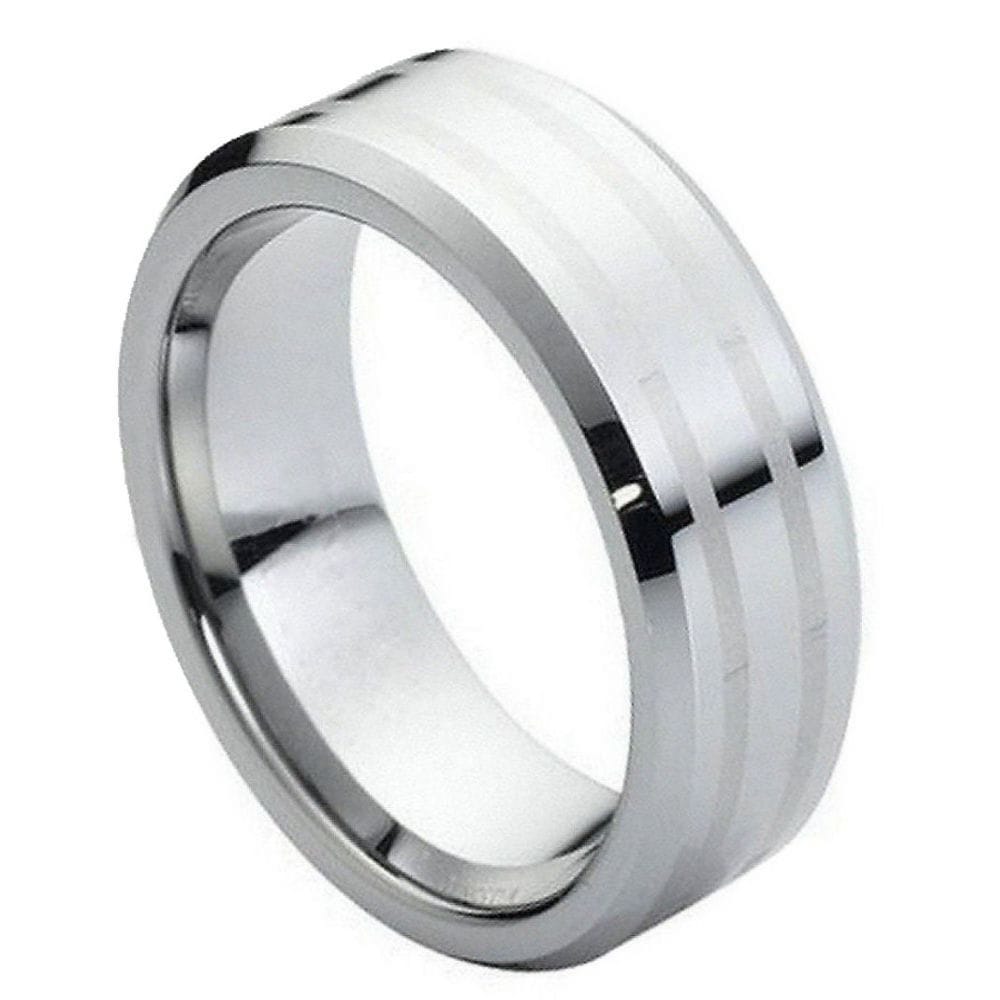 8mm High Polished Tungsten Ring with Two-Line Laser Engraved Center