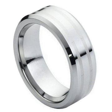 8mm High Polished Tungsten Ring with Two-Line Laser Engraved Center