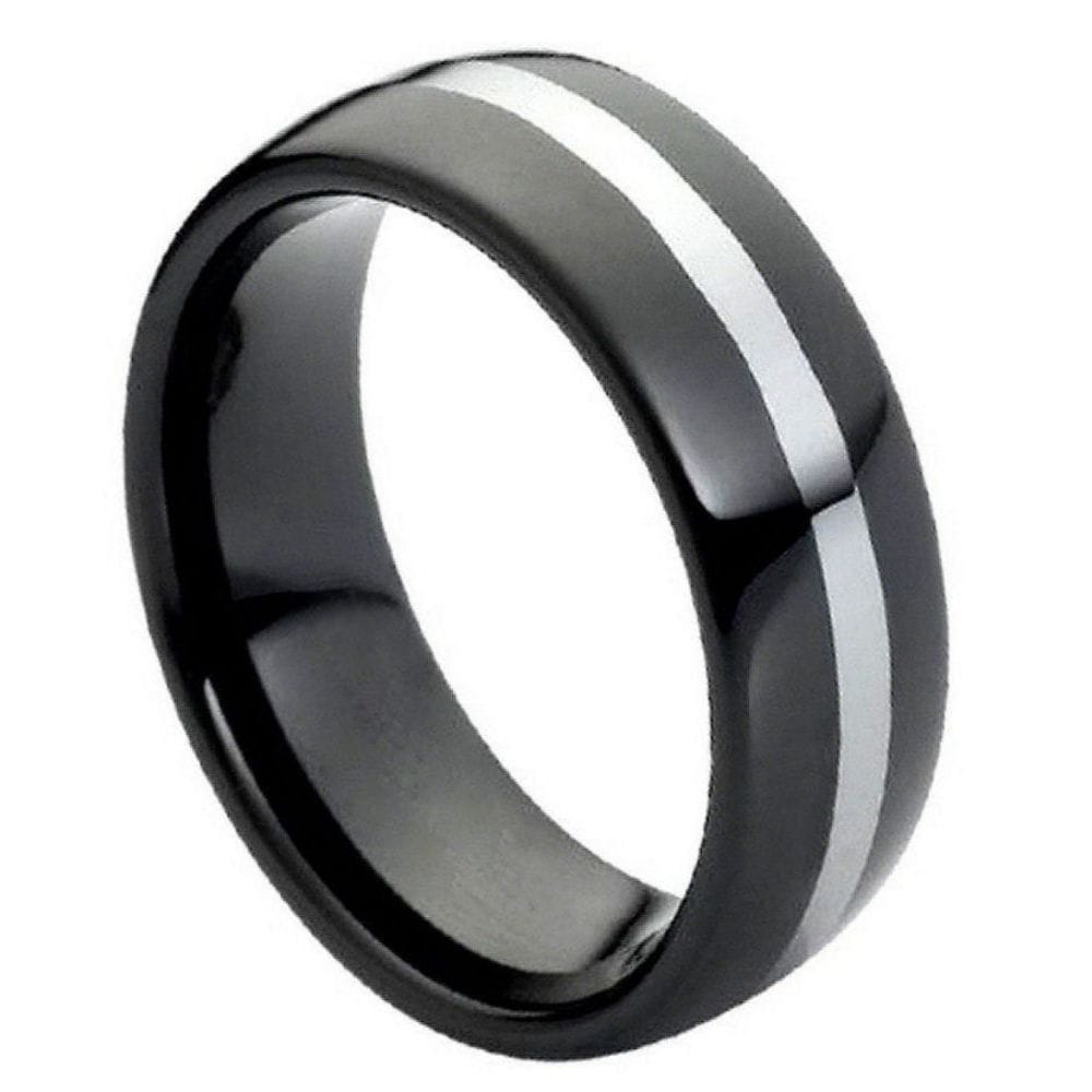 8mm Tungsten Ring | High Polished Black IP Plated Shiny Center Line