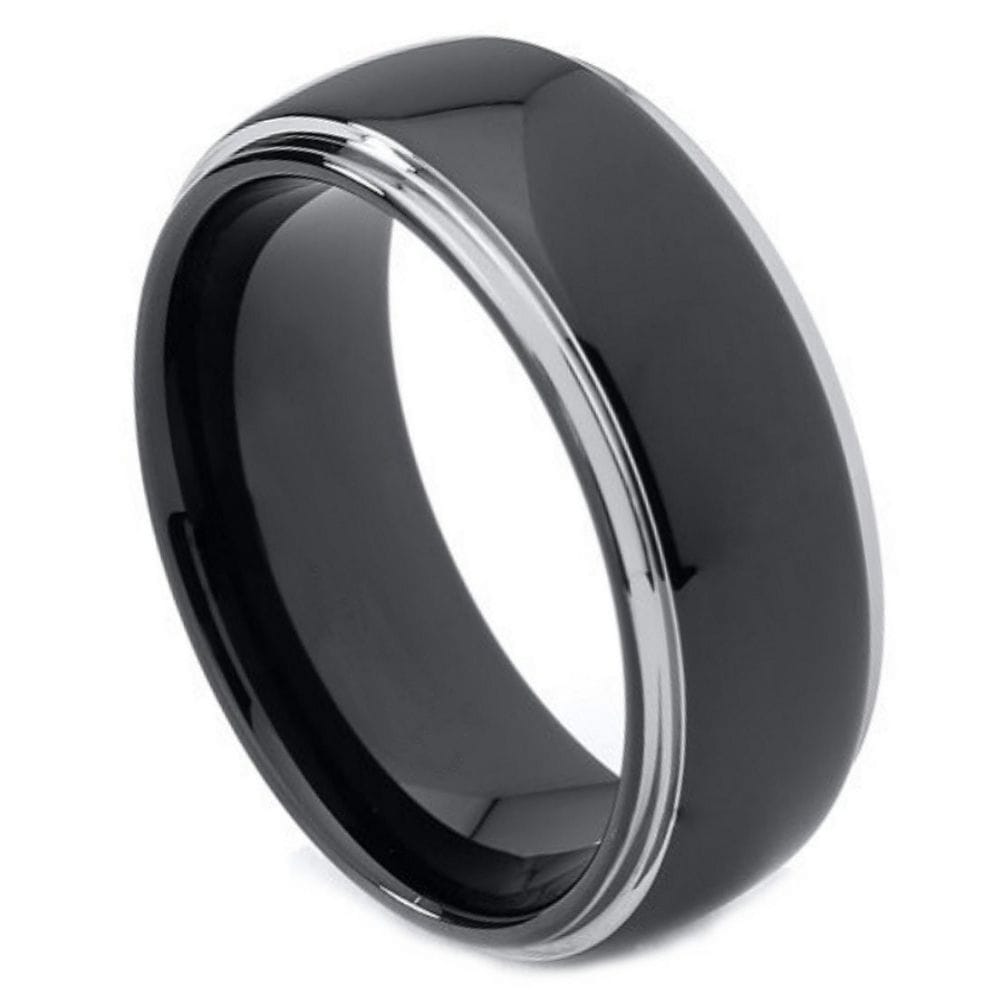 8mm Black IP Plated Tungsten Domed Ring with Rounded Edge