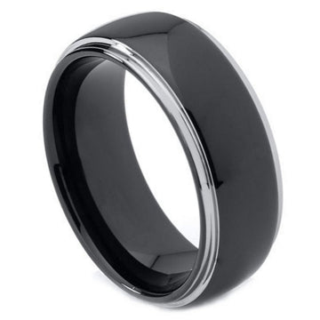 8mm Black IP Plated Tungsten Domed Ring with Rounded Edge