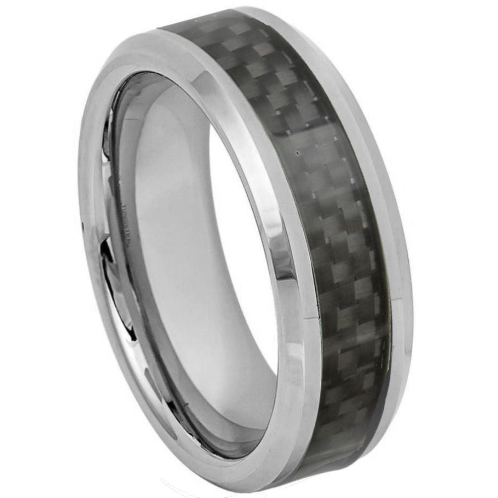 8mm Tungsten Carbide Ring with Black Carbon Fiber Inlay